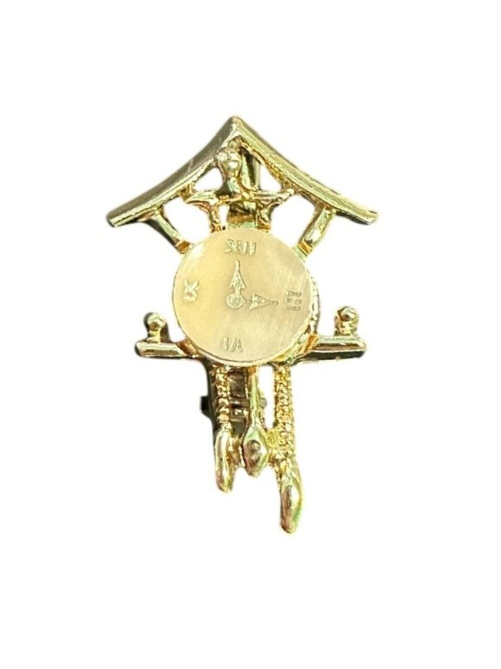Vintage Brooch Clock Shaped Gold Tone Cream Enamel 1.5 Inch Womens Gift - Picture 1 of 4
